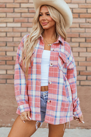 Plaid Button Up Long Sleeve Shacket Divacious