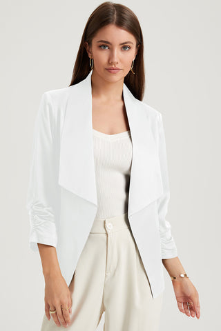 Ruched Open Front Blazer Divacious