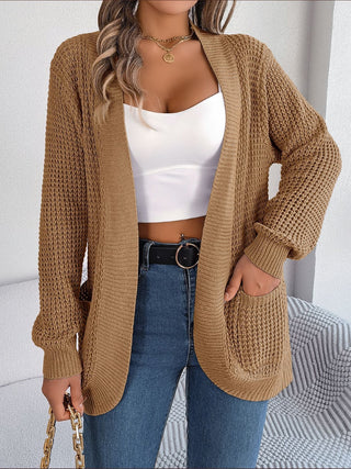 Open Front Long Sleeve Cardigan with Pockets Divacious