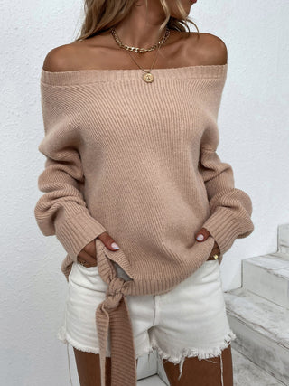 Ribbed Tied Off-Shoulder Sweater Divacious