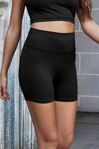 Exposed Seam Decorative Button Yoga Shorts Divacious