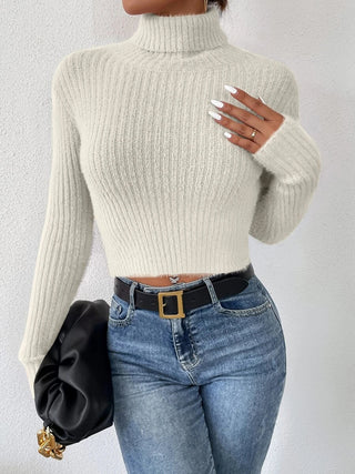 Ribbed Turtleneck Long Sleeve Sweater Divacious