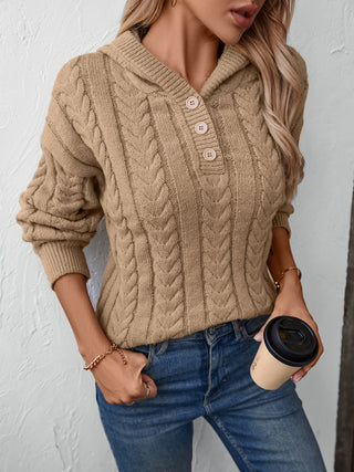 Cable-Knit Long Sleeve Hooded Sweater - Divacious