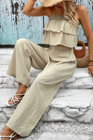 Honey Frill Trim Cami and Wide Leg Pants Set Trendsi