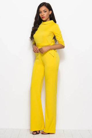 Mock Neck Tie-Waist Half Sleeve Jumpsuit Divacious