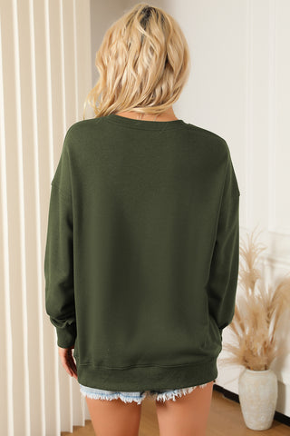 Pocketed Round Neck Dropped Shoulder Sweatshirt Divacious