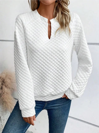 Notched Long Sleeve Sweatshirt Divacious