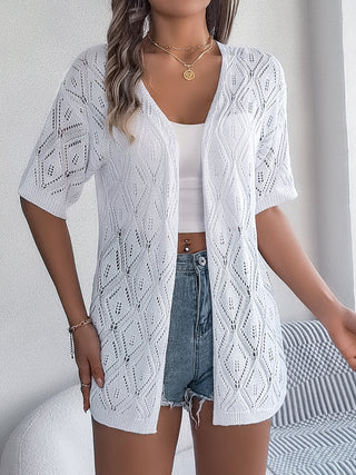 Openwork Open Front Half Sleeve Cardigan Divacious