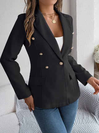 Decorative Pocket Flap Lapel Collar Long Sleeve Blazer - Divacious