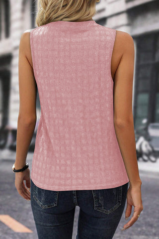 Solid Notched Sleeveless Blouse Divacious