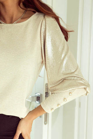 Buttoned Cuffs Shiny Puff Sleeves Top Divacious