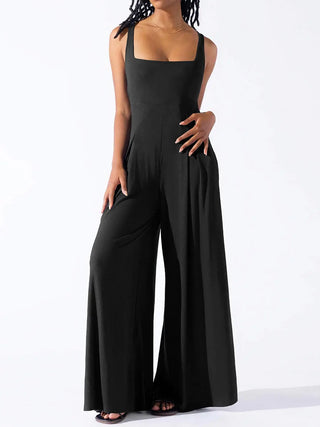 Square Neck Wide Strap Jumpsuit Divacious