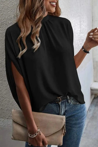 Tie Back Slit Half Sleeve Blouse Divacious