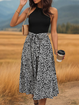 Perfee Leopard Halter Neck Midi Dress Trendsi