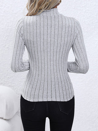 Mock Neck Long Sleeve Knit Top Divacious