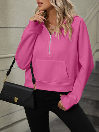 Raglan Sleeve Zip-Up Hoodie with Pocket Divacious