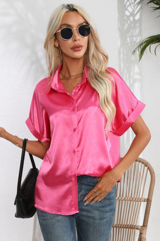 Collared Neck Short Sleeve Shirt Divacious