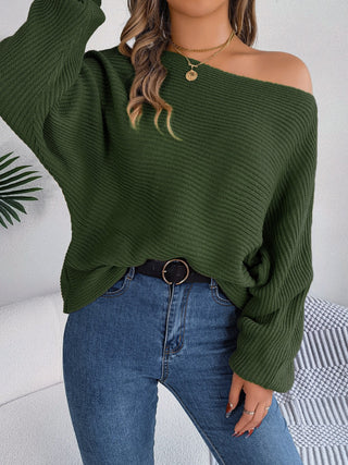 One-Shoulder Lantern Sleeve Sweater Divacious