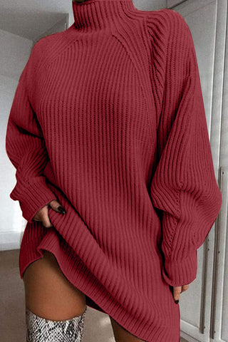 Mock Neck Dropped Shoulder Sweater Dress Divacious