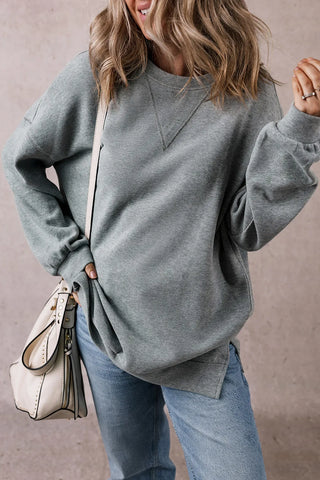 Slit Round Neck Long Sleeve Sweatshirt Divacious