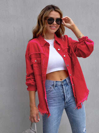 Distressed Drop Shoulder Denim Jacket Divacious