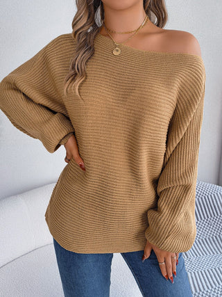 One-Shoulder Lantern Sleeve Sweater Divacious