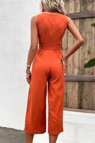 Tie Belt Sleeveless Jumpsuit with Pockets Divacious