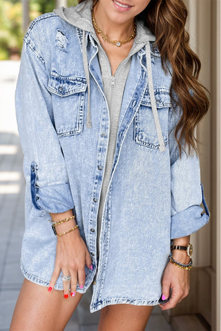 Distressed Button Up Long Sleeve Denim Jacket Divacious