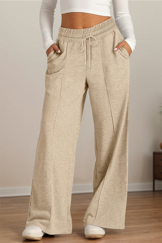 Drawstring Elastic Waist Wide Leg Pants - Divacious