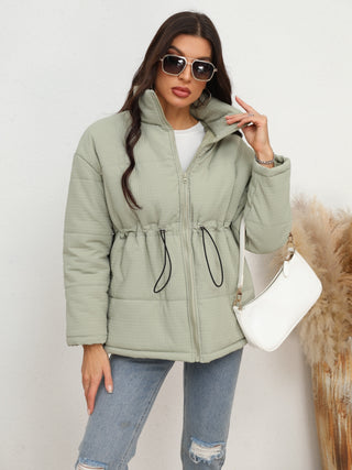 Drawstring Waist Zip-Up Puffer Jacket Divacious