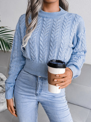 Cable-Knit Round Neck Sweater Divacious