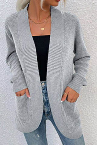 Open Front Rib-Knit Cardigan with Pockets Divacious