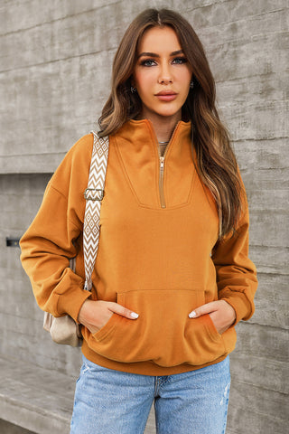 Quarter Zip Dropped Shoulder Sweatshirt Divacious