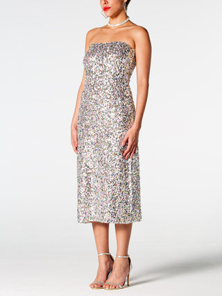 Sequin Straight Neck Midi Wrap Dress Trendsi