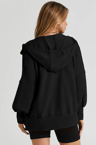 Zip Up Long Sleeve Drawstring Hoodie Divacious