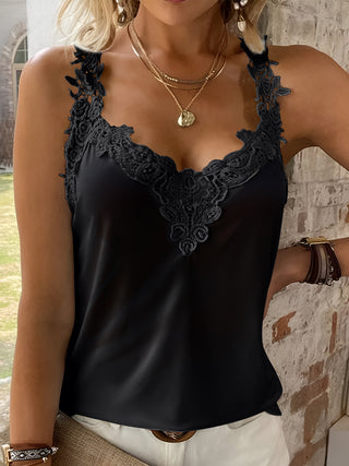 Full Size Lace Detail V-Neck Tank Divacious