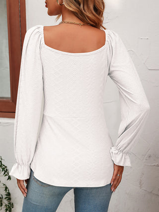 Tie Front V-Neck Puff Sleeve Blouse Divacious