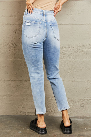 BAYEAS High Waisted Distressed Slim Cropped Jeans Divacious