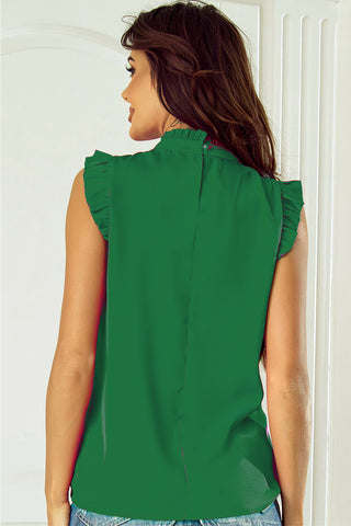 Ruffled Mock Neck Cap Sleeve Blouse Divacious