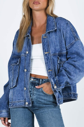 Collared Neck Button Up Denim Jacket - Divacious