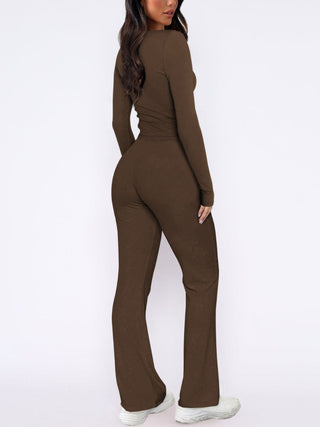 V-Neck Long Sleeve Top and Pants Set - Divacious