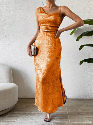 Honey Asymmetric Neck Sleeveless Midi Dress Trendsi