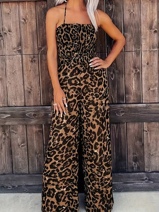 Full Size Leopard Halter Neck Jumpsuit Divacious