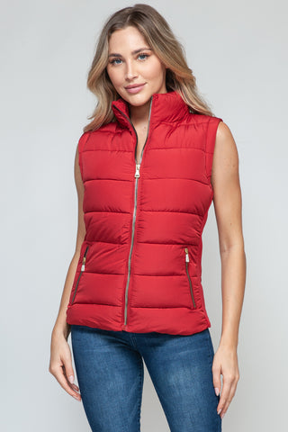 Snobbish Zip Up Turtleneck Vest with Pockets Trendsi