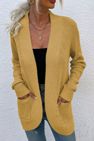 Open Front Rib-Knit Cardigan with Pockets Divacious