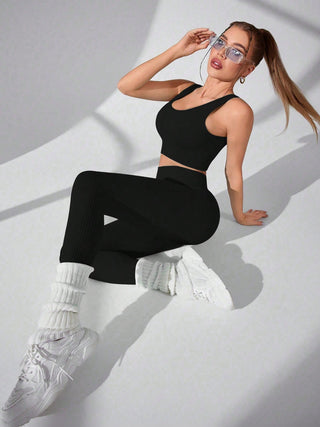 Scoop Neck Wide Strap Top and Pants Active Set Trendsi