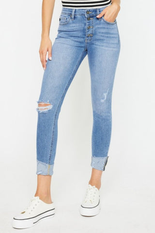 Kancan Distressed Cat's Whiskers Button Fly Jeans Divacious