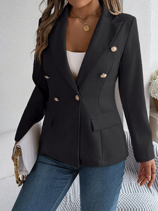 Decorative Pocket Flap Lapel Collar Long Sleeve Blazer - Divacious