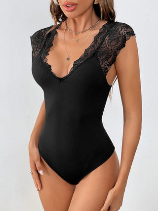 Lace Detail V-Neck Sleeveless Bodysuit Divacious