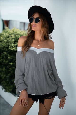 Off-Shoulder Waffle-Knit Dropped Shoulder Blouse Divacious